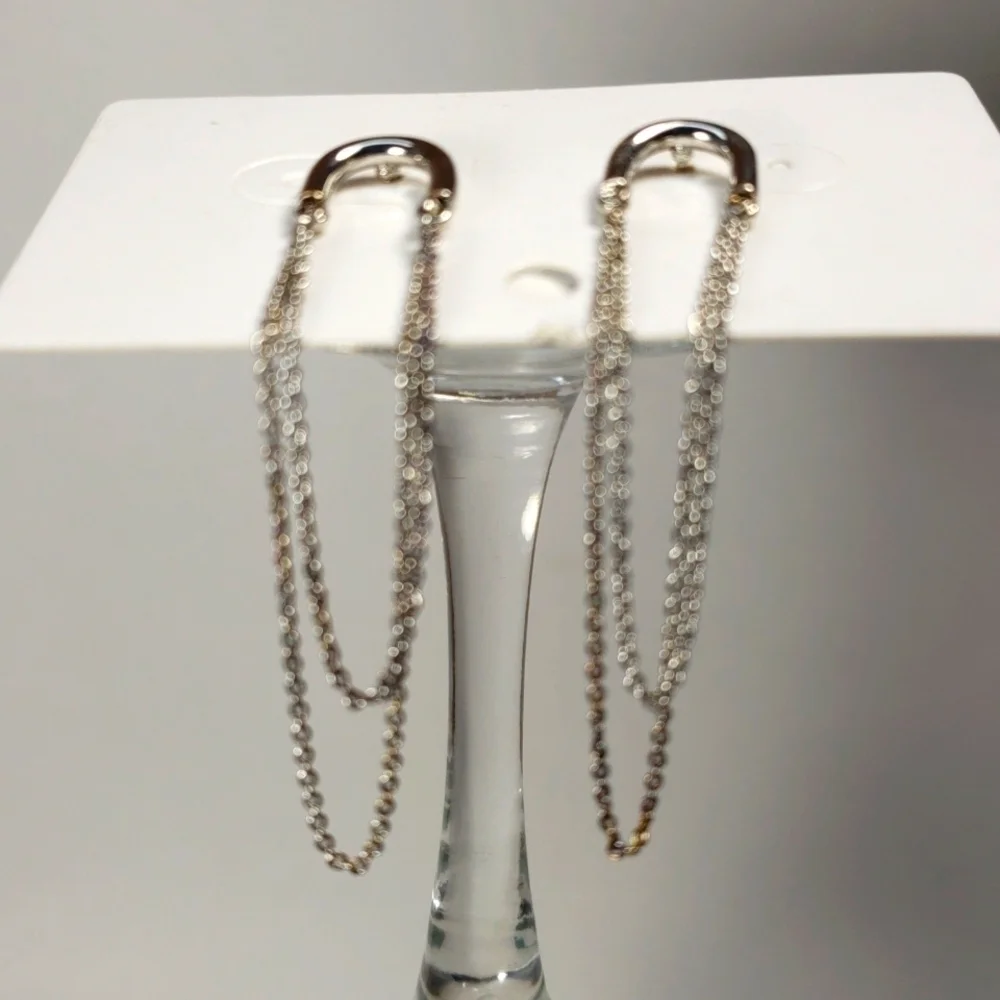 Polished  2-in Silver post  Drop Dangle chain Earrings - Women Fashion Jewelry